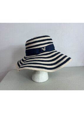 Disney Parks Striped Sun Hat Navy and Cream Womens One Size